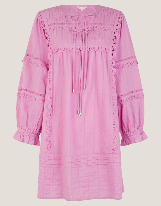 Cosima Pintuck Broderie Mini Dress, Purple (LILAC), large