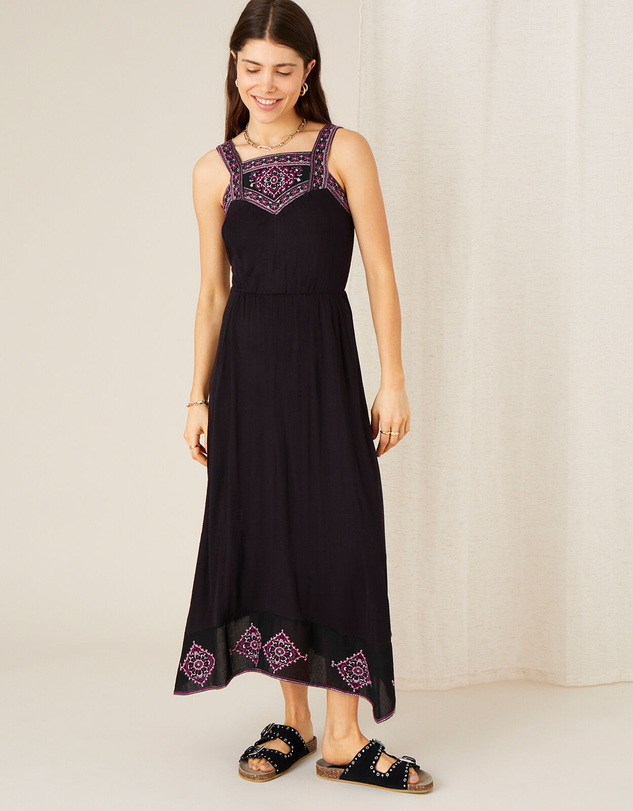 Embroidered Jersey Hanky Hem Dress Black Summer Dresses