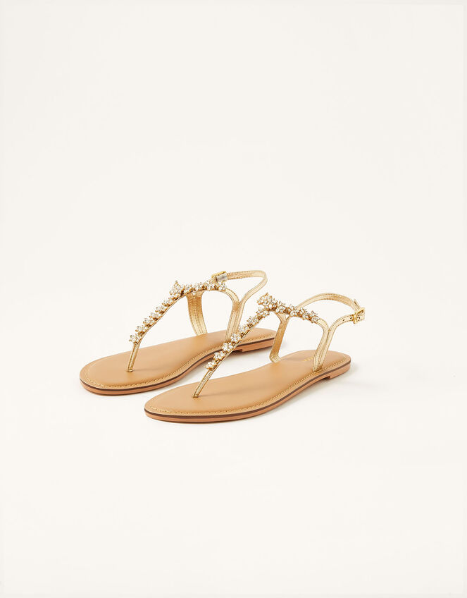 Embellished Toe-Post Sandals, Gold (GOLD), large