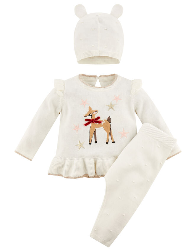 Newborn Baby Deer Knit Set, Ivory (IVORY), large