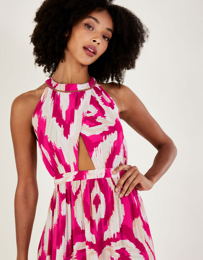 Ikat Border Print Maxi Dress, Pink (PINK), large