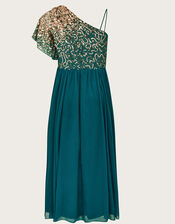 Mara One-Shoulder Flutter Sleeve Prom Dress, Teal (TEAL), large