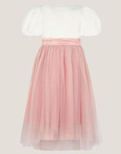 Puff Sleeve Satin Tulle Dress, Pink (PINK), large