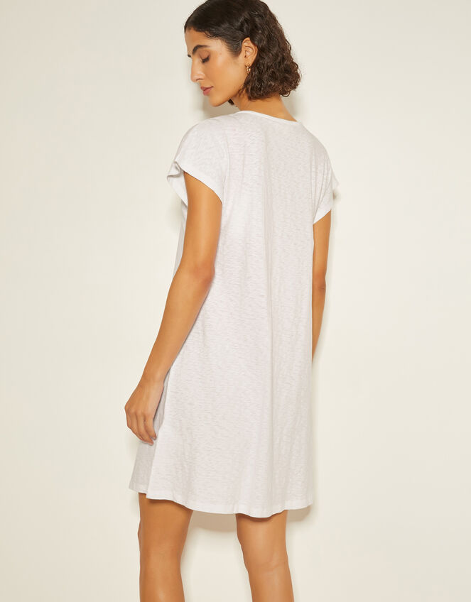 Jodie Tassel Beach Tunic Mini Dress, White (WHITE), large