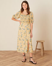 Yvonne Floral Shirred Midi Dress, Yellow (YELLOW), large