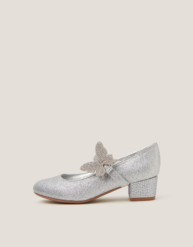 Butterfly Strap Glitter Heels, Silver (SILVER), large