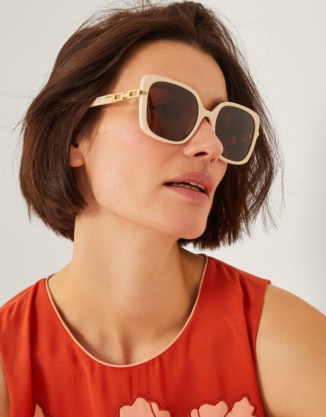 Link Square Sunglasses, Cream (CREAM), large