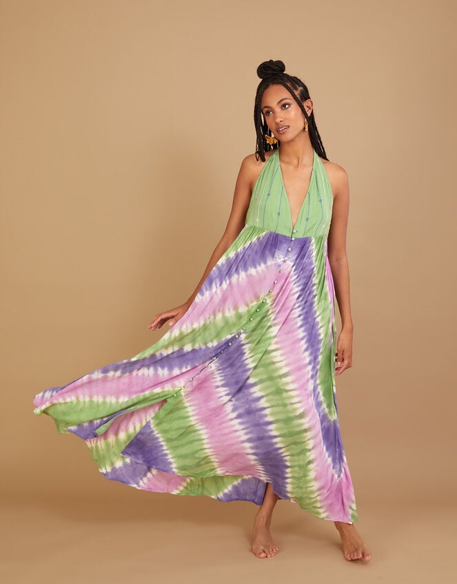 Halter Chevron Tie Dye Print Dress in LENZING™ ECOVERO™, Pink (PINK), large