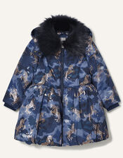 Foil Unicorn Padded Coat, Blue (NAVY), large