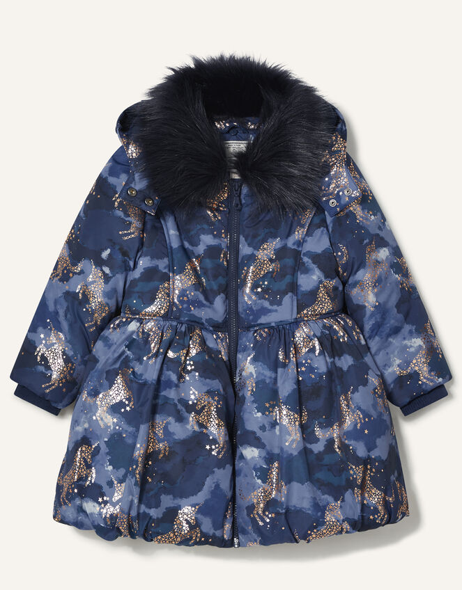 Foil Unicorn Padded Coat, Blue (NAVY), large