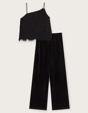 Lace Cami Top and Velvet Trousers Set, Black (BLACK), large
