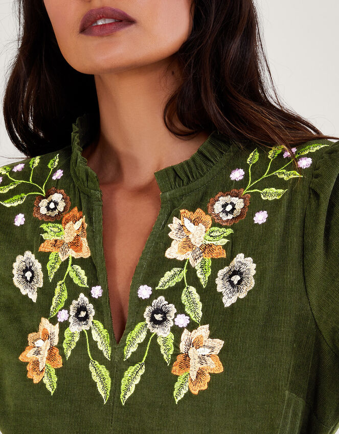 Embroidered Floral Cord Dress, Green (GREEN), large