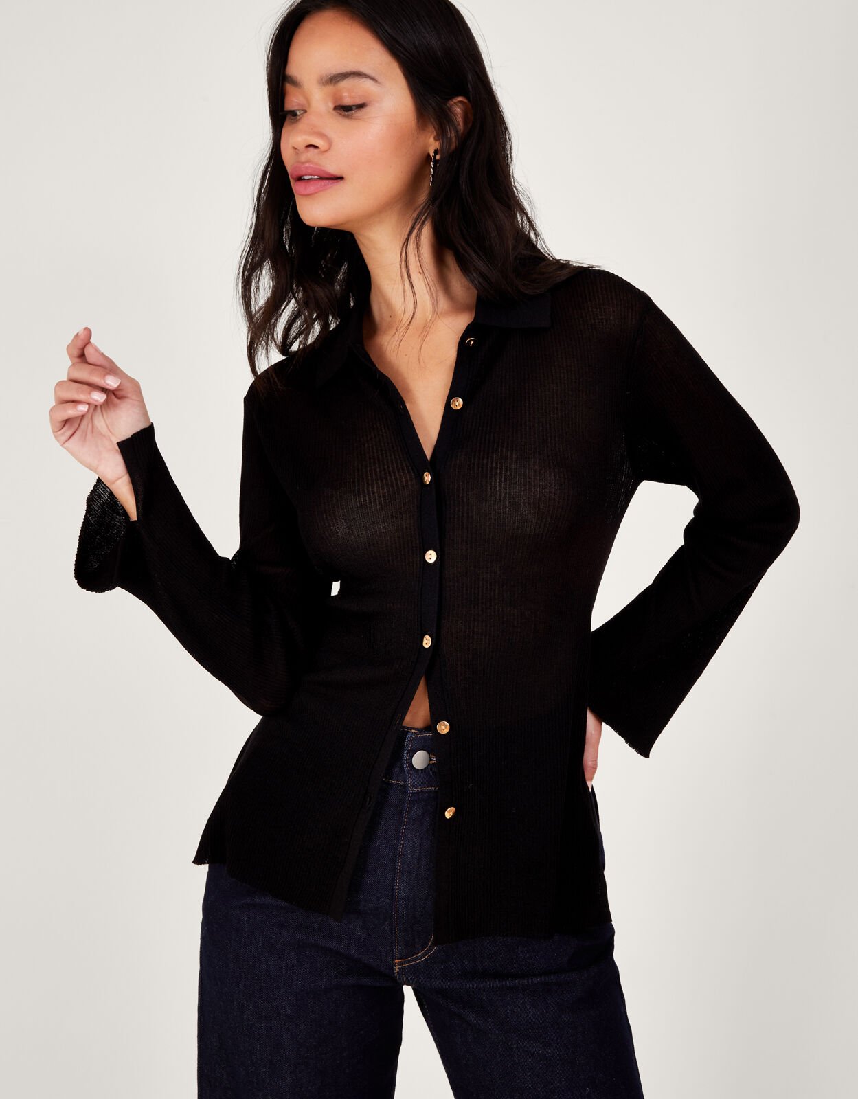 Collared Sheer Cardigan Black