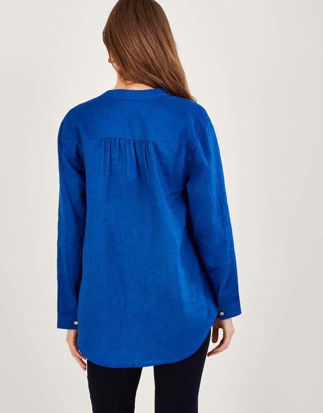 India Overhead Nehru Collar Shirt in Linen Blend, Blue (COBALT), large