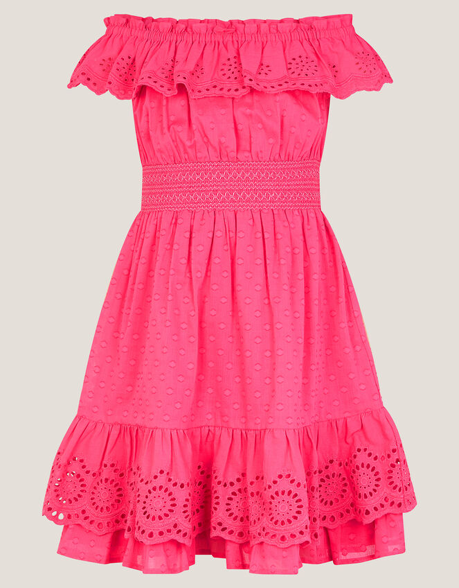 Broderie Frill Polka Dot Dress, Pink (PINK), large