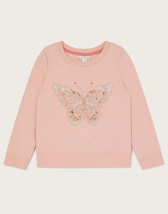Sequin Butterfly Sweatshirt, Pink (PALE PINK), large