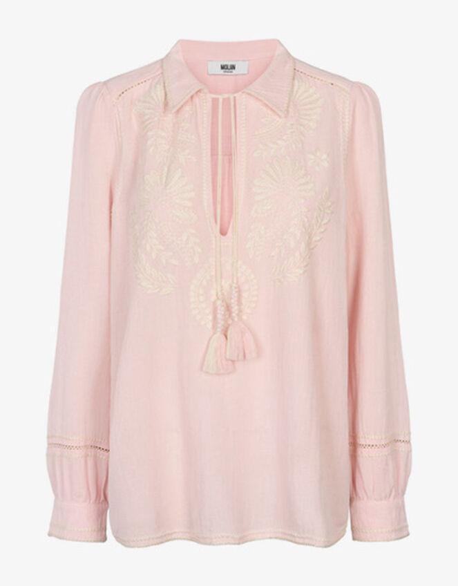 Moliin Vaeda Embroidered Cotton Shirt, Pink (PINK), large