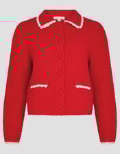 Nina Scalloped Collar Cardigan, Red (RED), large