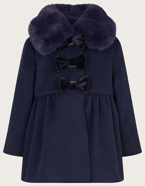 Baby Triple Bow Coat, Blue (NAVY), large