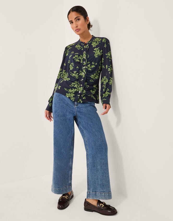 Joules Floral Print Jersey Shirt, Blue (NAVY), large