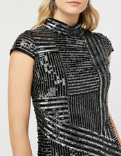 Brienne Linear Embellished Tunic Dress, Silver (SILVER), large