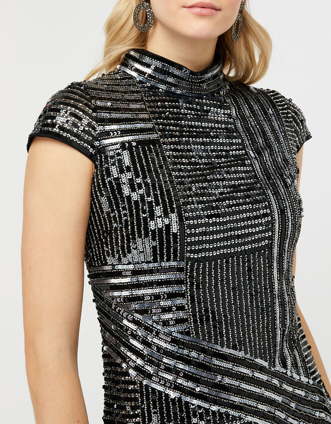 Brienne Linear Embellished Tunic Dress, Silver (SILVER), large