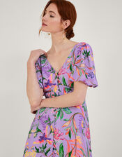 Calypso Print Midi Dress in Sustainable Viscose, Purple (LILAC), large