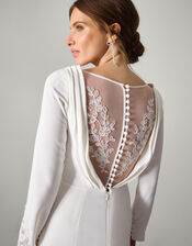 Aleah Long Sleeve Cowl Lace Bridal Dress, Ivory (IVORY), large