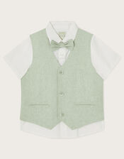 Three-Piece Waistcoat, Bow Tie and Short Sleeve Shirt Set, Green (GREEN), large