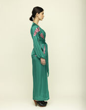 Tallulah & Hope Aziza Long Embroidered Wrap Dress, Green (GREEN), large