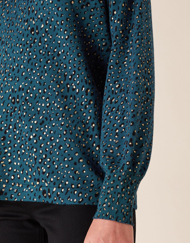 Foil Animal Print Jumper with Sustainable Viscose, Teal (TEAL), large