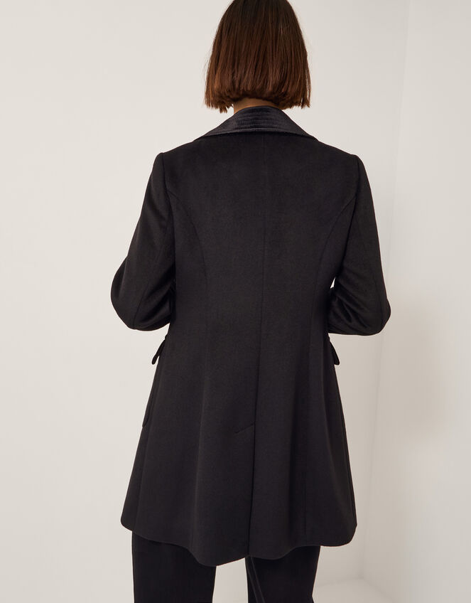 Lottie Velvet Trim Double Breasted Coat, Black (BLACK), large