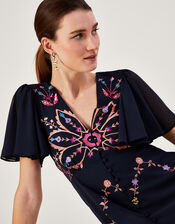 Brittany Embroidered Dress in Recycled Polyester, Blue (NAVY), large