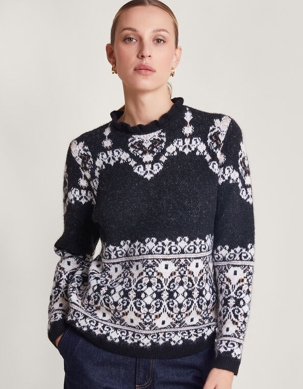Fabe Fair Isle Sweater, Gray (CHARCOAL), large