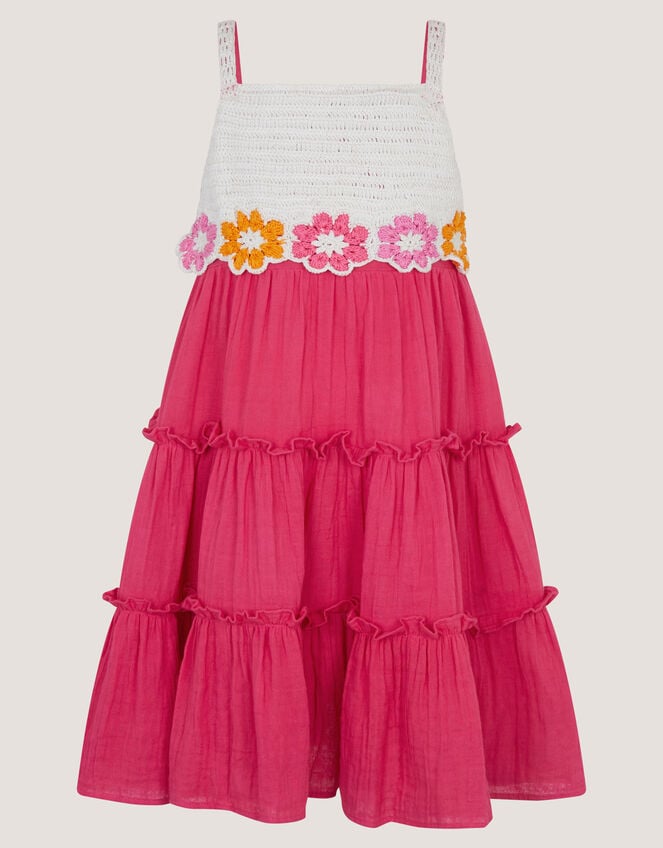 Crochet Flower Tiered Dress, Pink (PINK), large