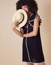 Lila Frill Sleeve Dress in Organic Cotton, Black (BLACK), large