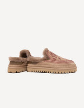 Laidback London Jun Embroidered Slip On Suede Shoes, Camel (BEIGE), large