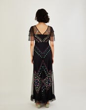 Elle Embroidered Maxi Dress, Black (BLACK), large