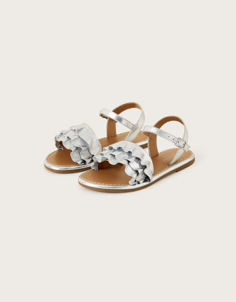 Leather Frill Sandals, Silver (SILVER), large