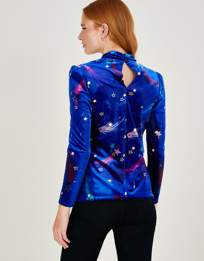 Ginny Star Print Velvet Top, Blue (COBALT), large