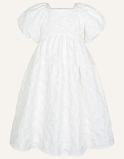 Boutique Texture Puff Sleeve Dress, White (WHITE), large