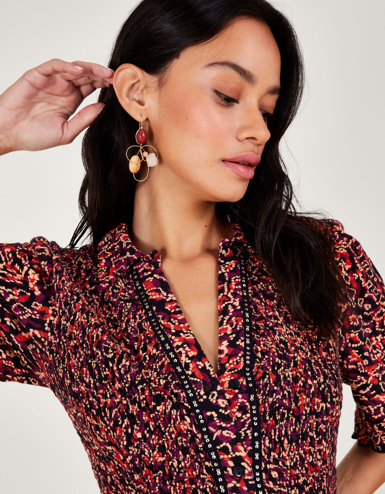 Red print shirt dress discount