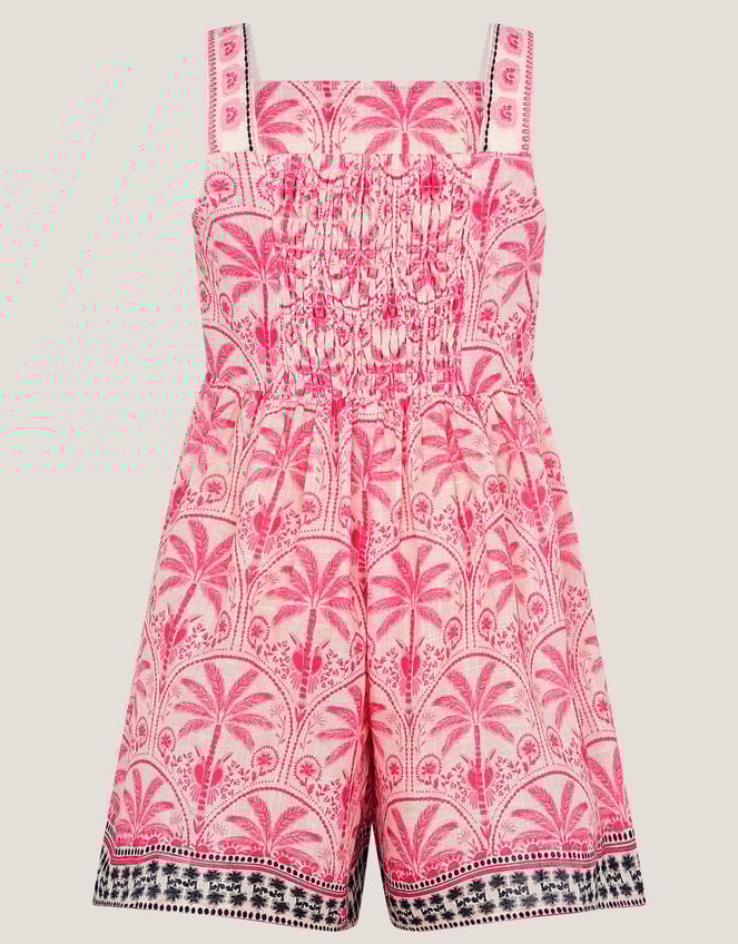 Palm Print Embroidered Playsuit, Pink (PINK), large