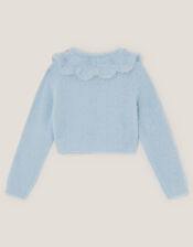 Embellished Collar Fuzzy Cardigan, Blue (BLUE), large