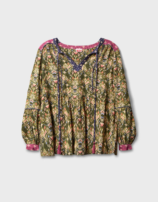 East Kiku Ikat Printed Top, Green (GREEN), large