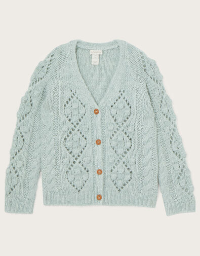 Cable Knit V-Neck Cardigan Green, Green (GREEN), large