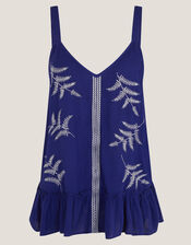 Fern Embroidered Crinkle Cami Top, Blue (BLUE), large