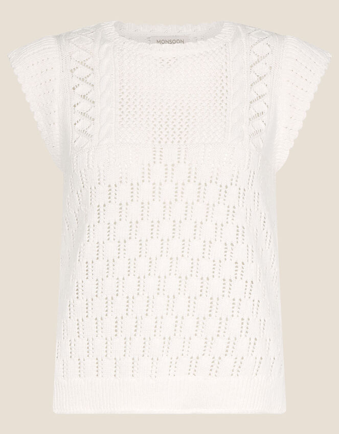 Short Sleeve Scallop Edge Jumper, Ivory (IVORY), large