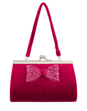 Glitter Bow Velvet Mini Bag, , large