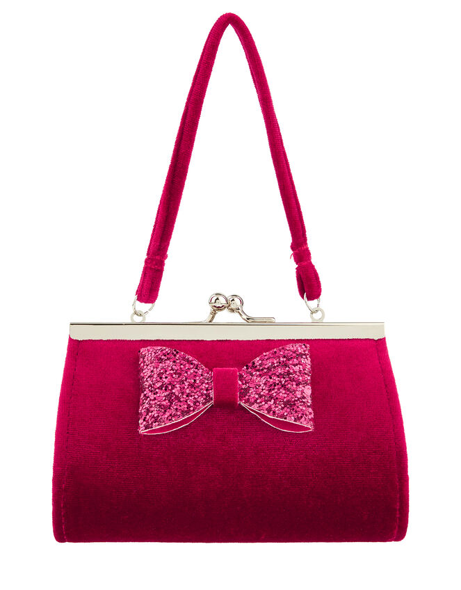Glitter Bow Velvet Mini Bag, , large